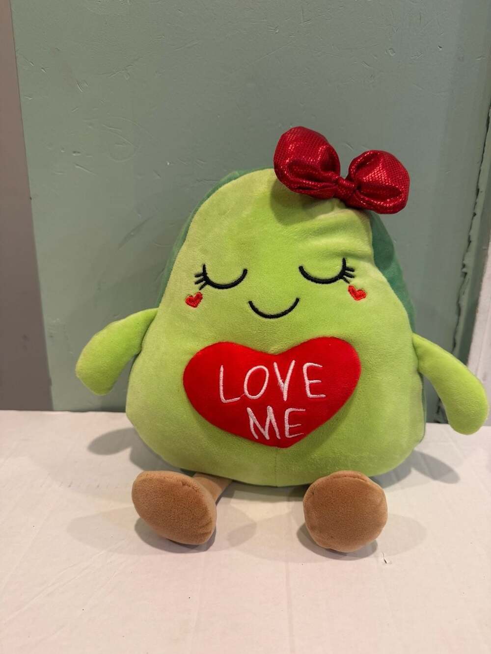 Linzy Toys Valentine's Day Avocado Plush with Red Heart and Bow